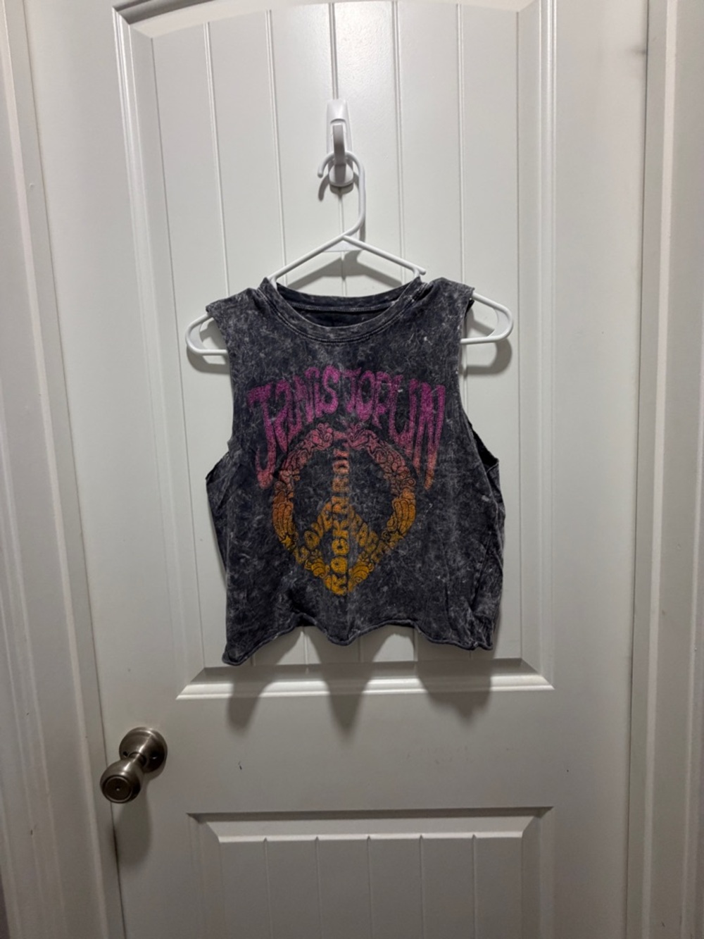 Vici Black Washed Graphic Crop Tank with Pink and Yellow Print